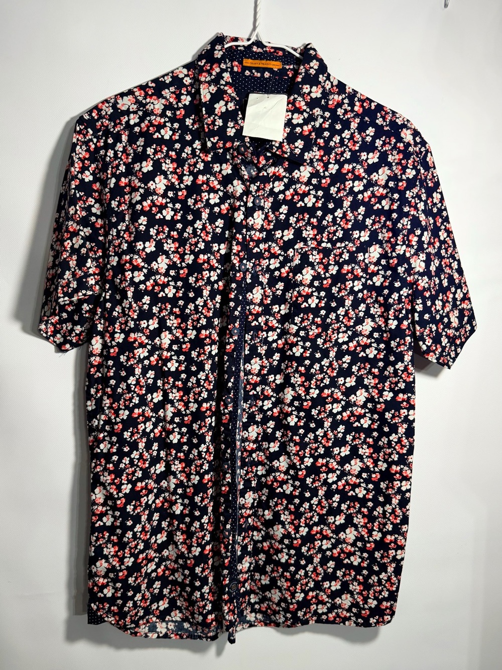 Navy Floral Short-Sleeve Button-Down Shirt